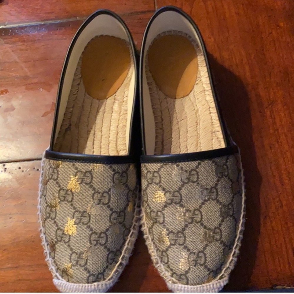 Gucci Gray and Gold Espadrilles